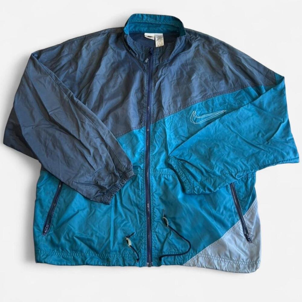 Nike Windbreaker Jacket Unisex XL Colorblock Lightweight Blue Green